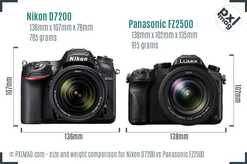 Nikon D7200 vs Panasonic FZ2500 size comparison