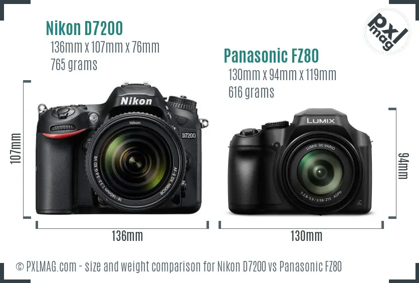 Nikon D7200 vs Panasonic FZ80 size comparison