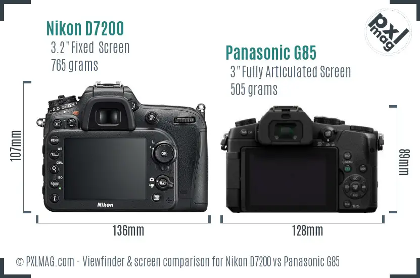 Nikon D7200 vs Panasonic G85 Screen and Viewfinder comparison Nikon D7200 vs Panasonic G85 Screen and Viewfinder comparison