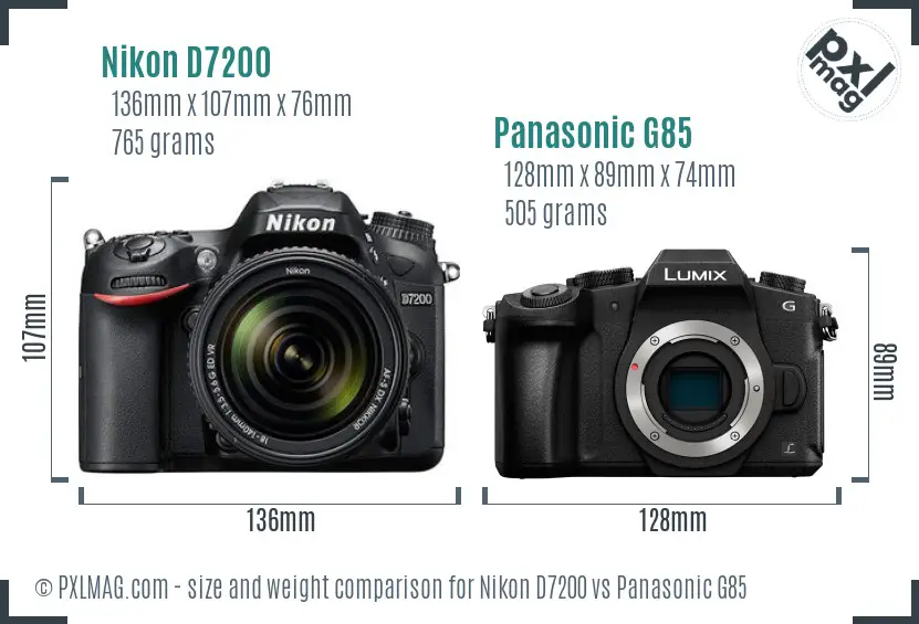 Nikon D7200 vs Panasonic G85 size comparison Nikon D7200 vs Panasonic G85 size comparison