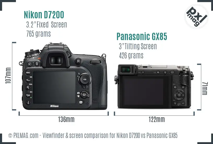 Nikon D7200 vs Panasonic GX85 Screen and Viewfinder comparison Nikon D7200 vs Panasonic GX85 Screen and Viewfinder comparison