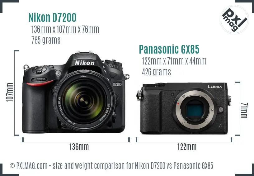 Nikon D7200 vs Panasonic GX85 size comparison Nikon D7200 vs Panasonic GX85 size comparison