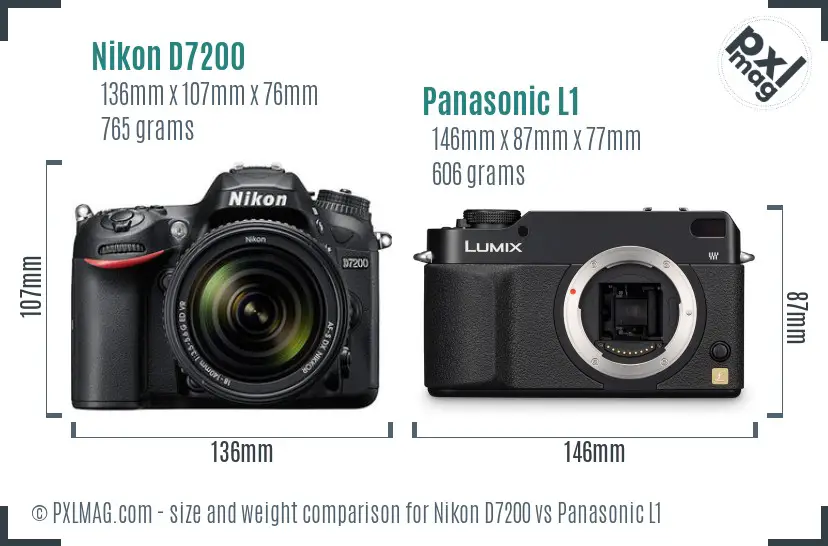 Nikon D7200 vs Panasonic L1 size comparison