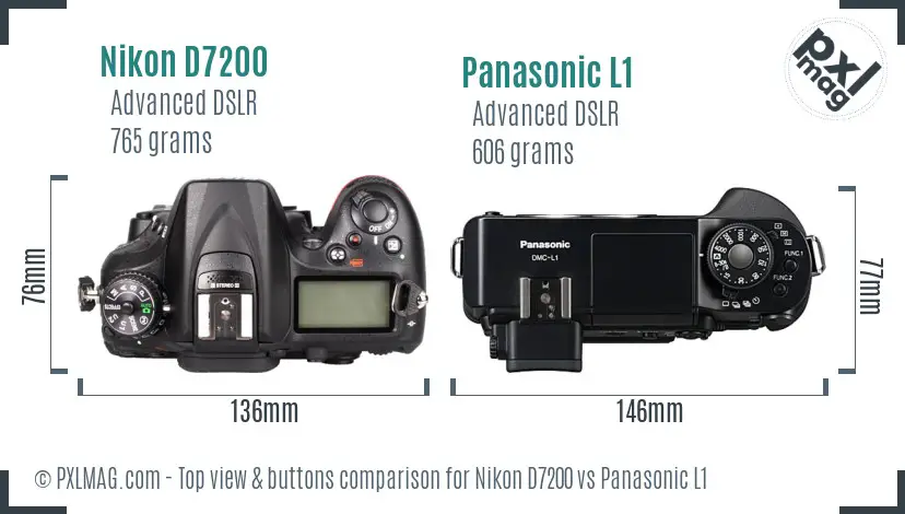 Nikon D7200 vs Panasonic L1 top view buttons comparison