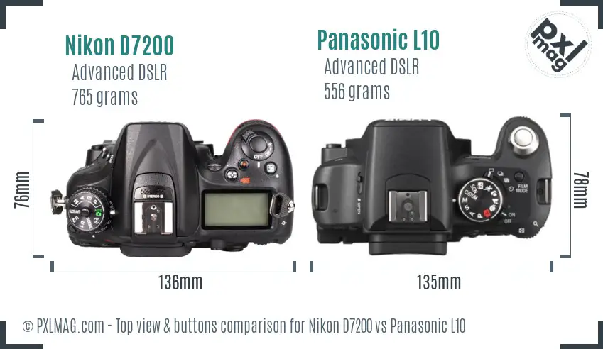 Nikon D7200 vs Panasonic L10 top view buttons comparison