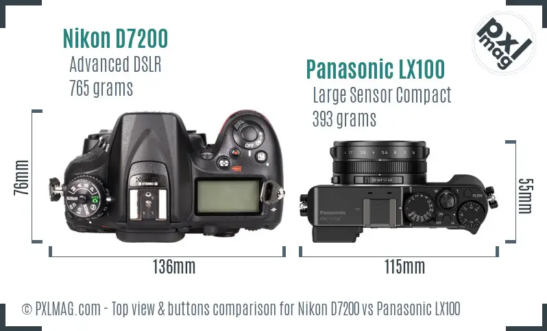 Nikon D7200 vs Panasonic LX100 top view buttons comparison