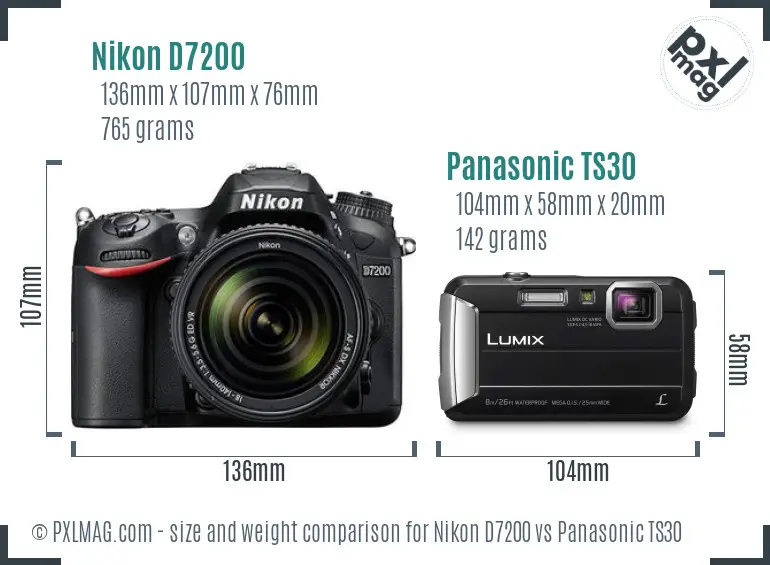 Nikon D7200 vs Panasonic TS30 size comparison
