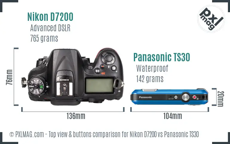 Nikon D7200 vs Panasonic TS30 top view buttons comparison