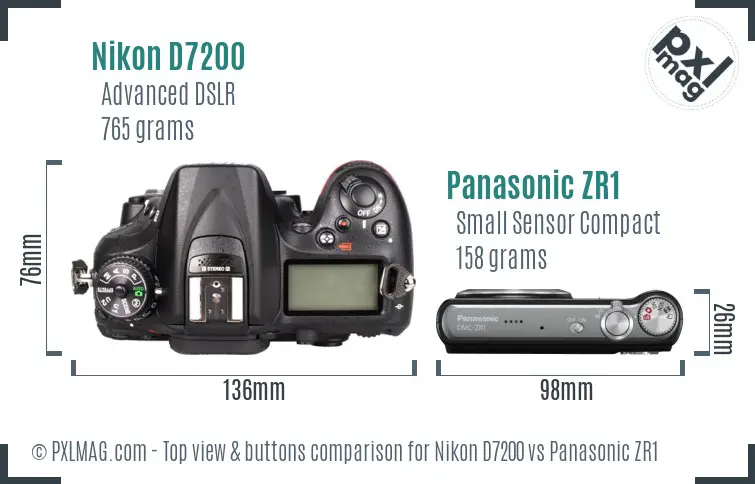 Nikon D7200 vs Panasonic ZR1 top view buttons comparison