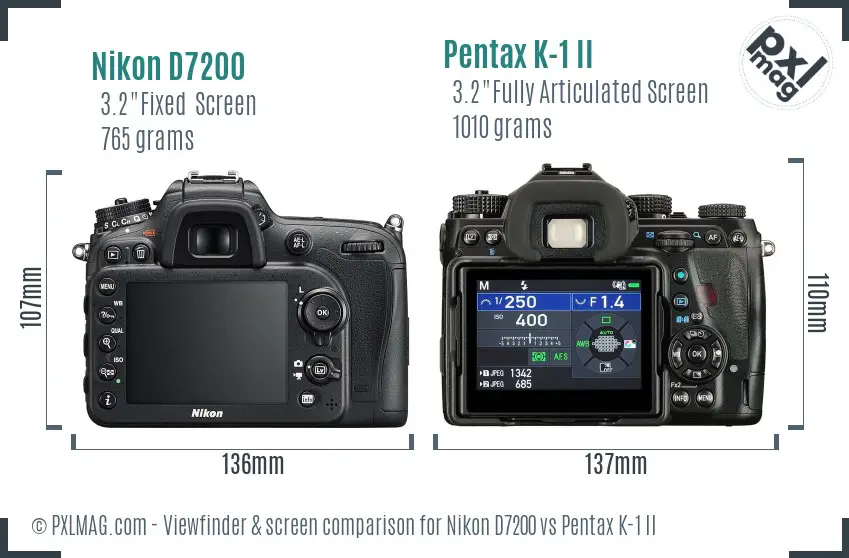 Nikon D7200 vs Pentax K-1 II Screen and Viewfinder comparison