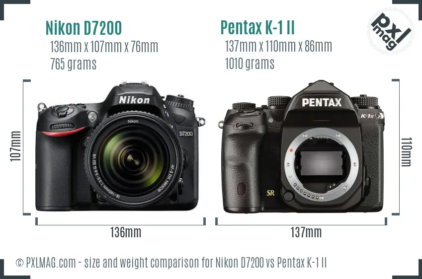 Nikon D7200 vs Pentax K-1 II size comparison