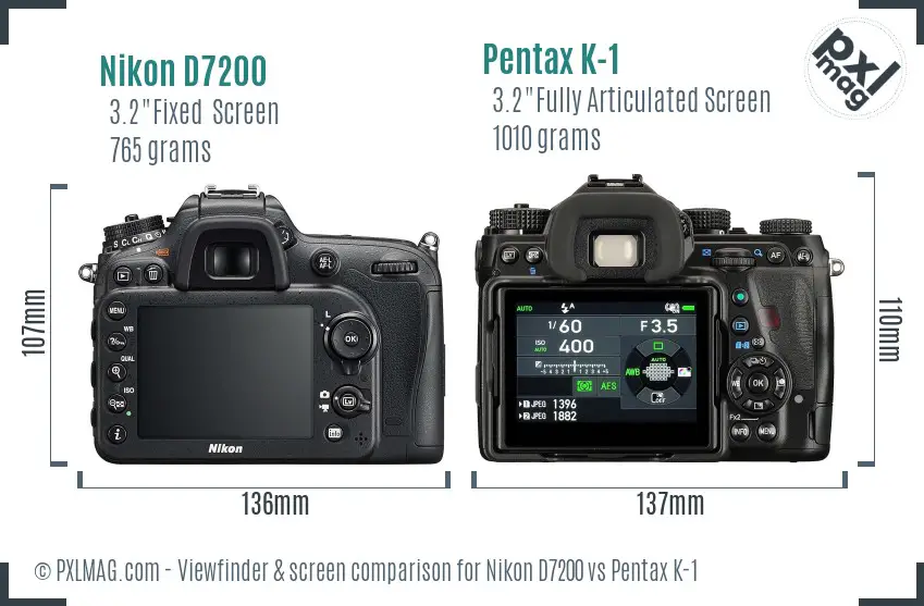 Nikon D7200 vs Pentax K-1 Screen and Viewfinder comparison