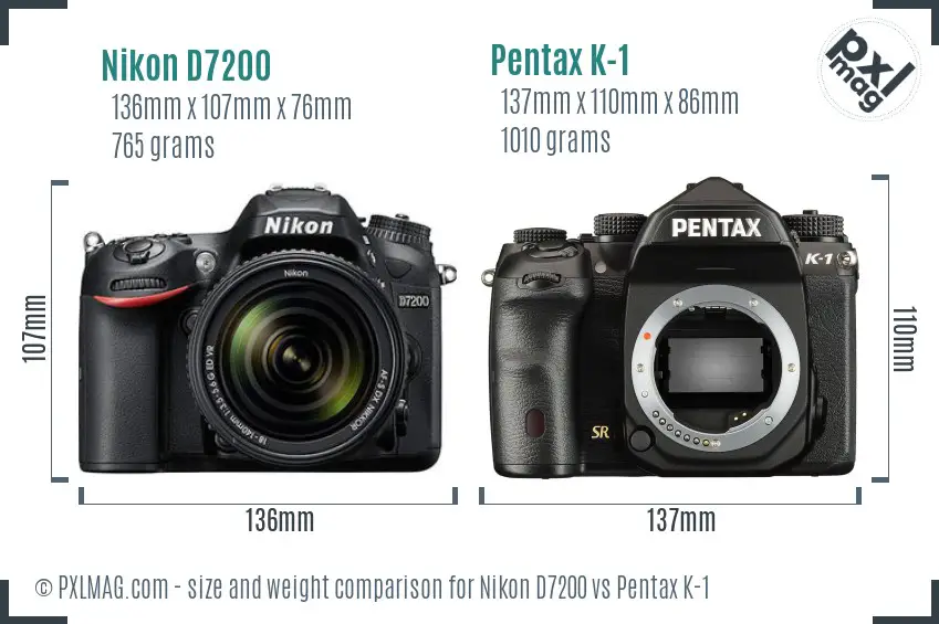 Nikon D7200 vs Pentax K-1 size comparison