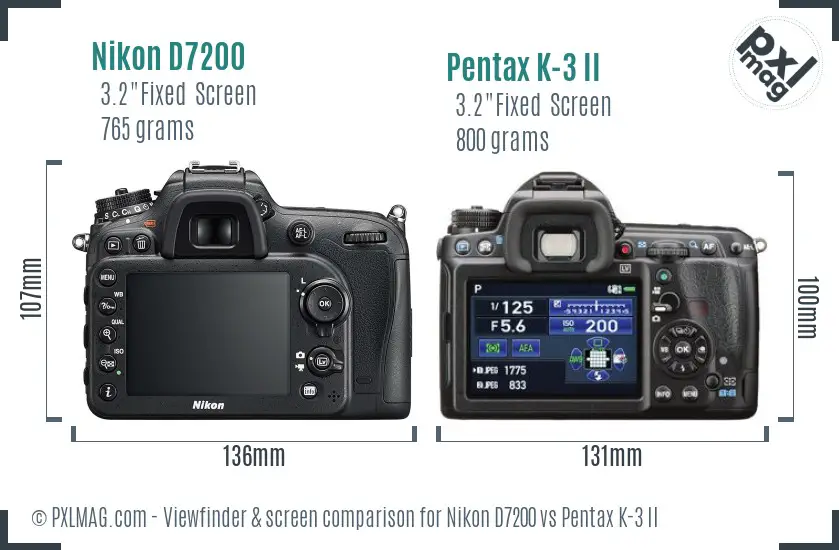 Nikon D7200 vs Pentax K-3 II Screen and Viewfinder comparison