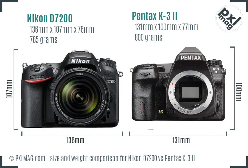 Nikon D7200 vs Pentax K-3 II size comparison