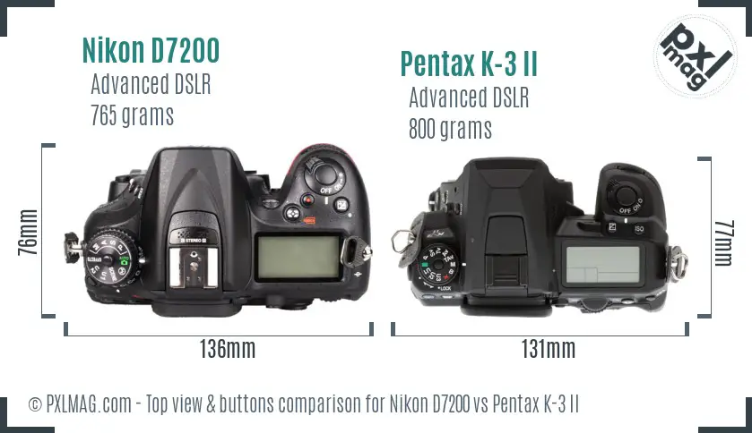 Nikon D7200 vs Pentax K-3 II top view buttons comparison