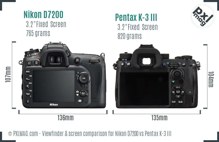 Nikon D7200 vs Pentax K-3 III Screen and Viewfinder comparison