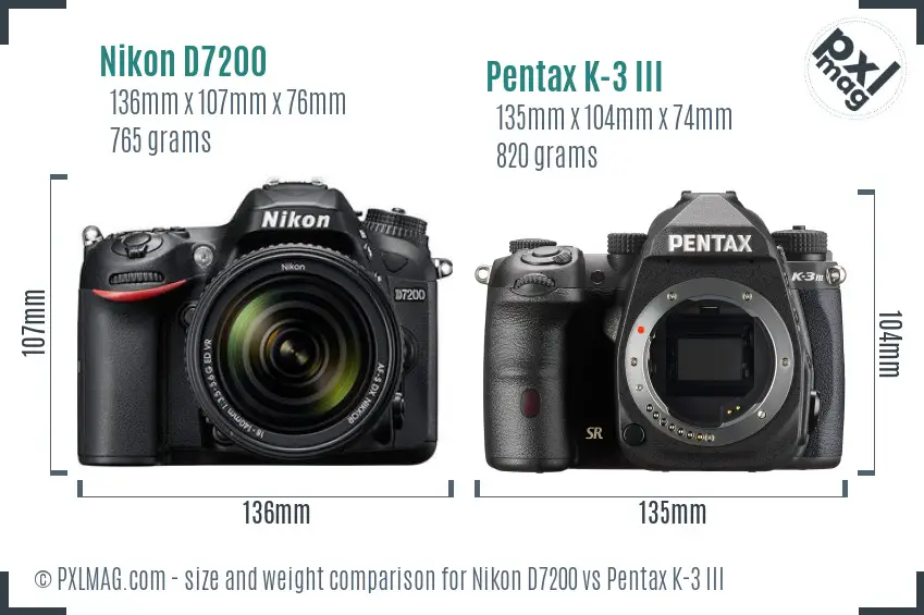 Nikon D7200 vs Pentax K-3 III size comparison