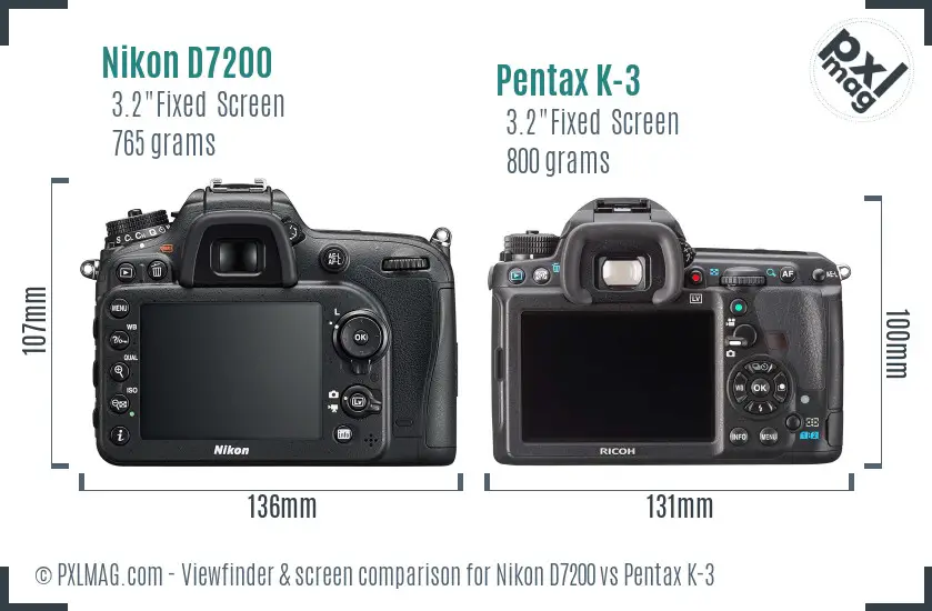 Nikon D7200 vs Pentax K-3 Screen and Viewfinder comparison