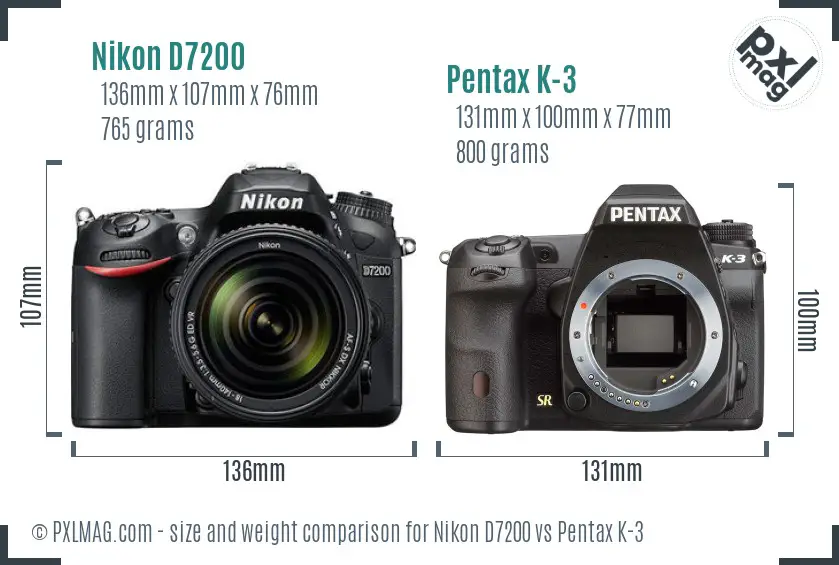 Nikon D7200 vs Pentax K-3 size comparison