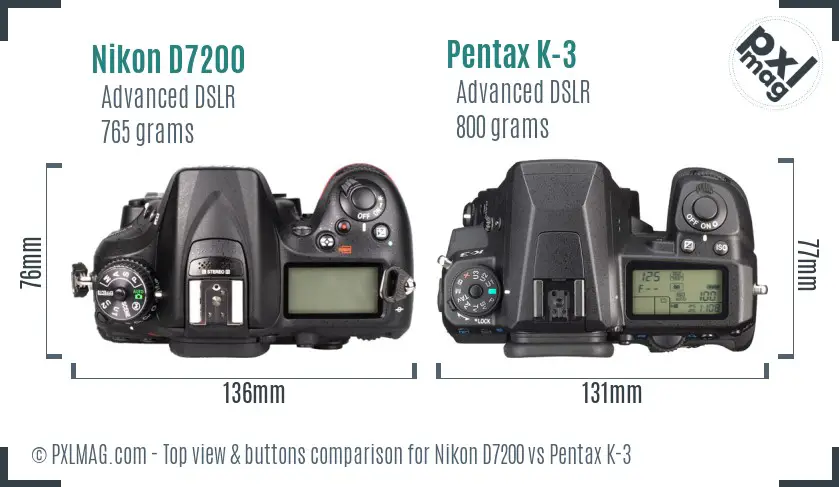 Nikon D7200 vs Pentax K-3 top view buttons comparison