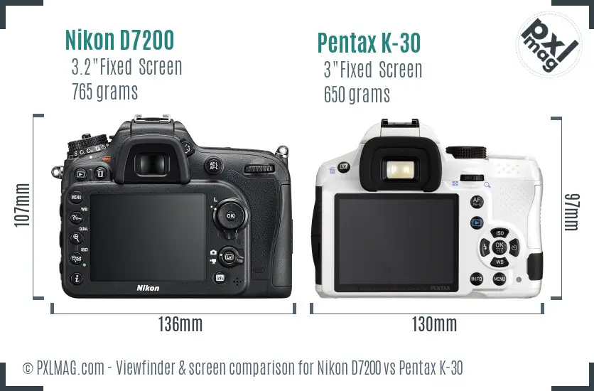 Nikon D7200 vs Pentax K-30 Screen and Viewfinder comparison