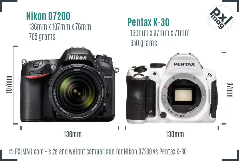 Nikon D7200 vs Pentax K-30 size comparison