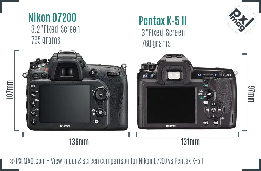 Nikon D7200 vs Pentax K-5 II Screen and Viewfinder comparison