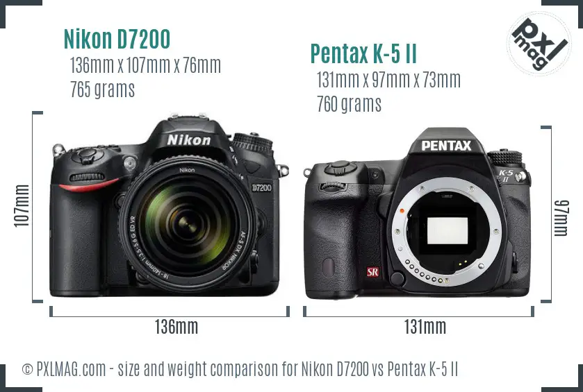 Nikon D7200 vs Pentax K-5 II size comparison