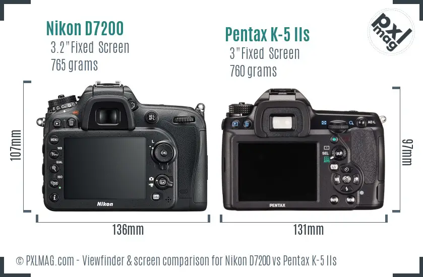 Nikon D7200 vs Pentax K-5 IIs Screen and Viewfinder comparison