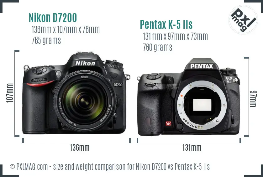 Nikon D7200 vs Pentax K-5 IIs size comparison
