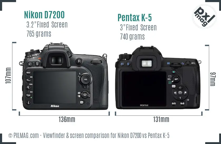 Nikon D7200 vs Pentax K-5 Screen and Viewfinder comparison