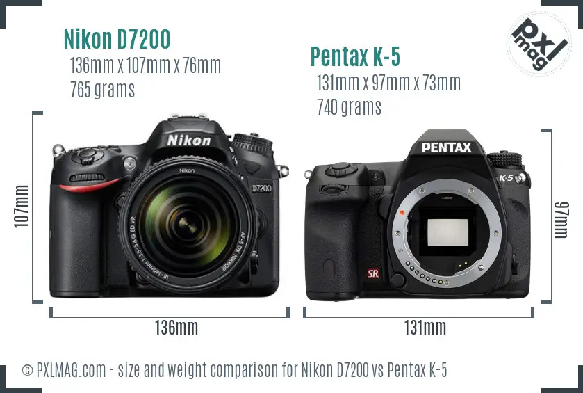 Nikon D7200 vs Pentax K-5 size comparison