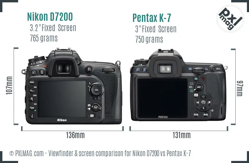 Nikon D7200 vs Pentax K-7 Screen and Viewfinder comparison