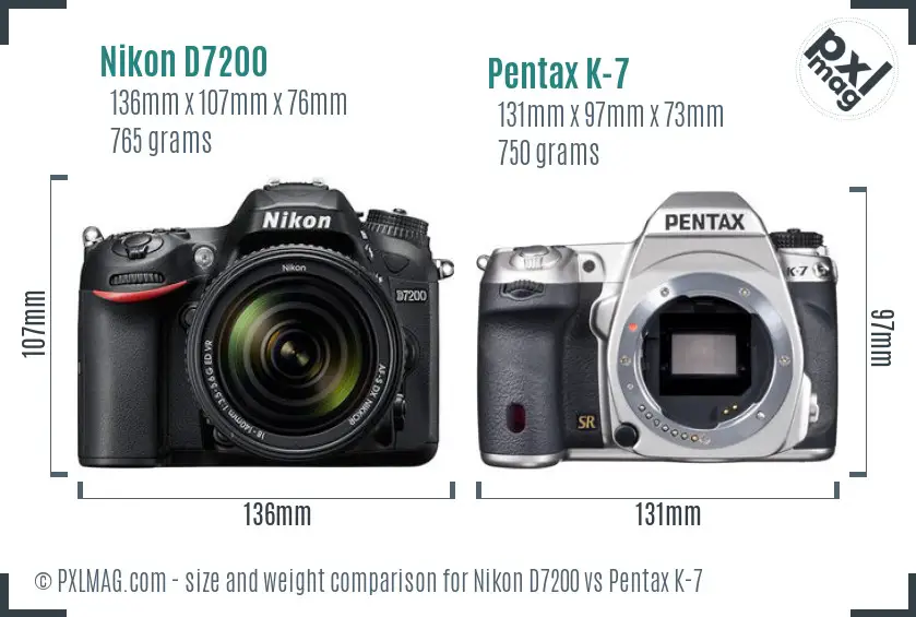 Nikon D7200 vs Pentax K-7 size comparison