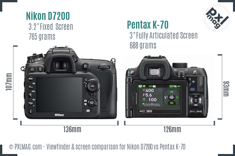 Nikon D7200 vs Pentax K-70 Screen and Viewfinder comparison