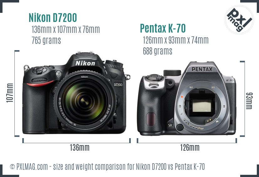 Nikon D7200 vs Pentax K-70 size comparison Nikon D7200 vs Pentax K-70 size comparison