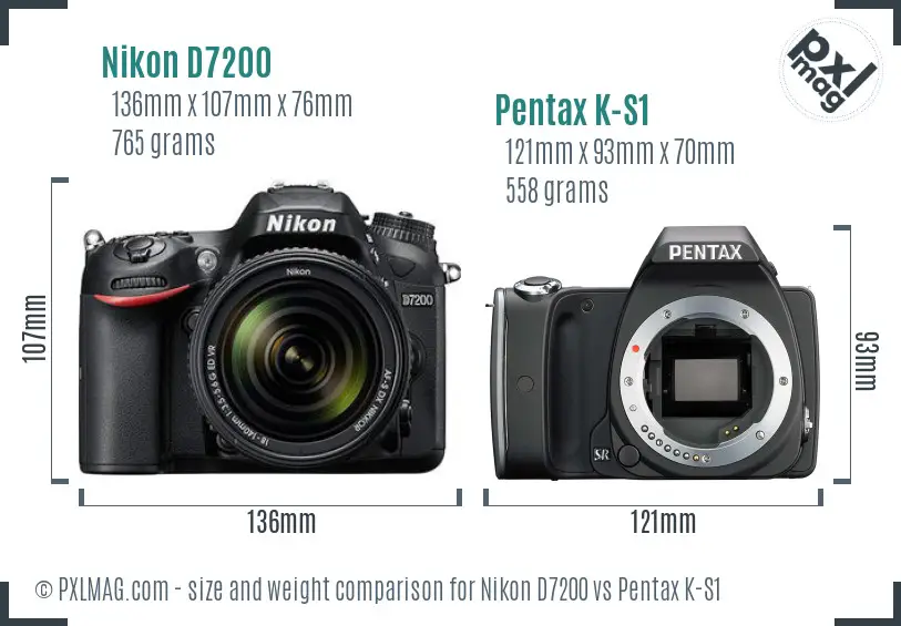Nikon D7200 vs Pentax K-S1 size comparison