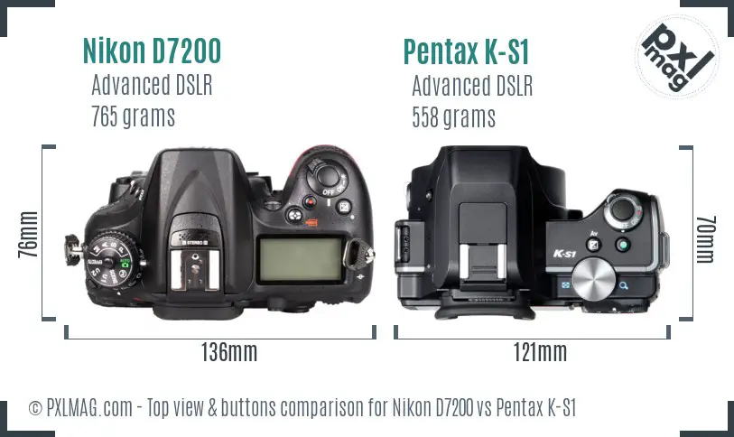 Nikon D7200 vs Pentax K-S1 top view buttons comparison