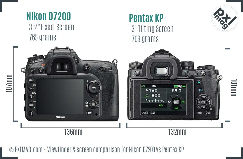 Nikon D7200 vs Pentax KP Screen and Viewfinder comparison