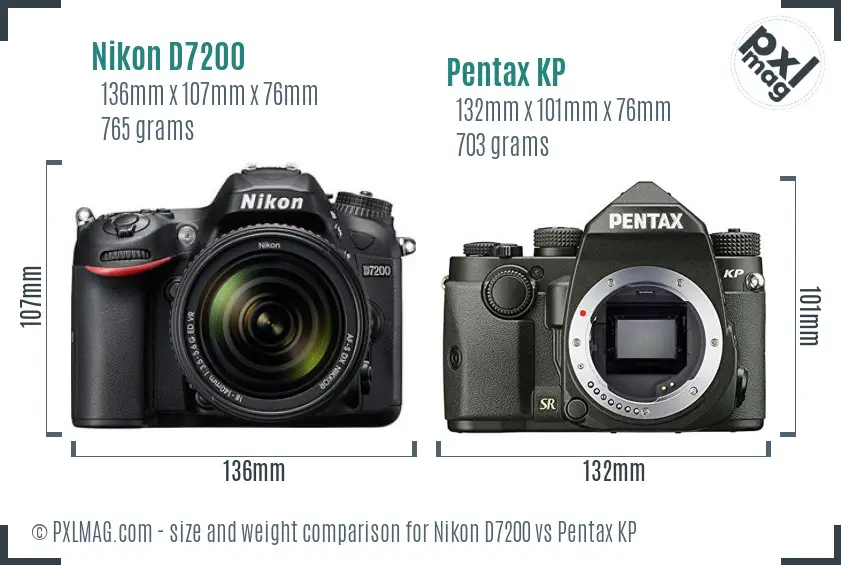 Nikon D7200 vs Pentax KP size comparison