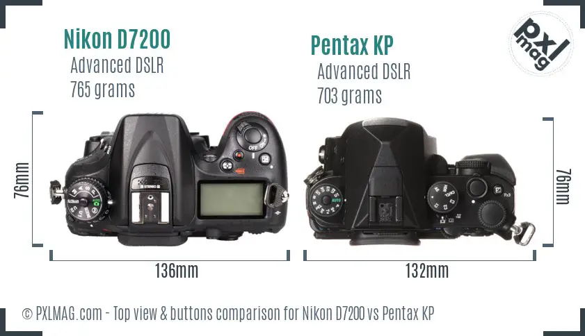 Nikon D7200 vs Pentax KP top view buttons comparison