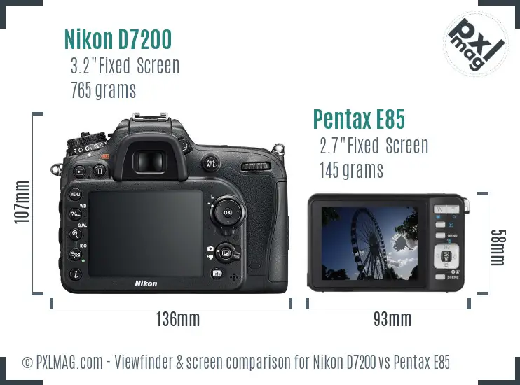 Nikon D7200 vs Pentax E85 Screen and Viewfinder comparison