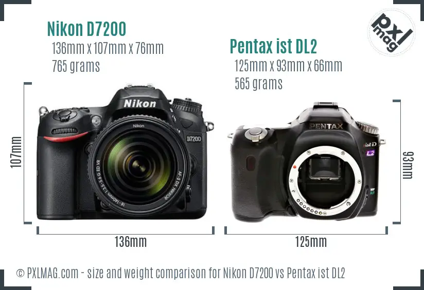 Nikon D7200 vs Pentax ist DL2 size comparison