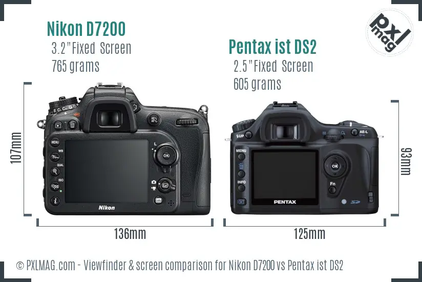 Nikon D7200 vs Pentax ist DS2 Screen and Viewfinder comparison