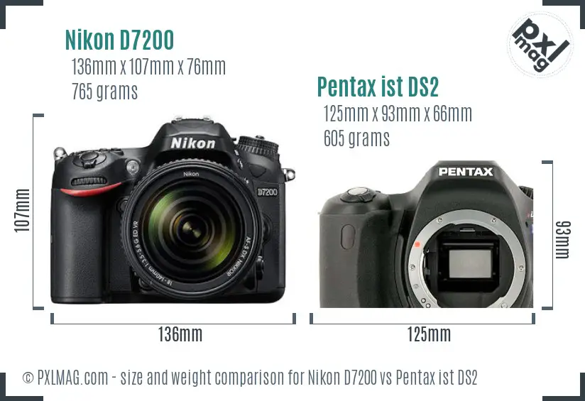 Nikon D7200 vs Pentax ist DS2 size comparison