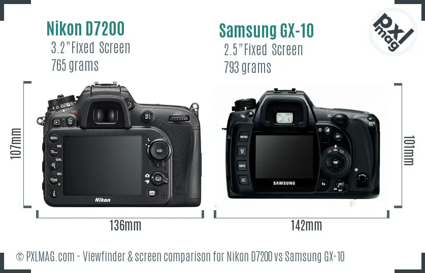 Nikon D7200 vs Samsung GX-10 Screen and Viewfinder comparison
