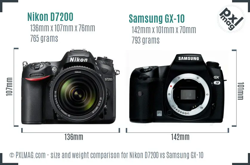 Nikon D7200 vs Samsung GX-10 size comparison
