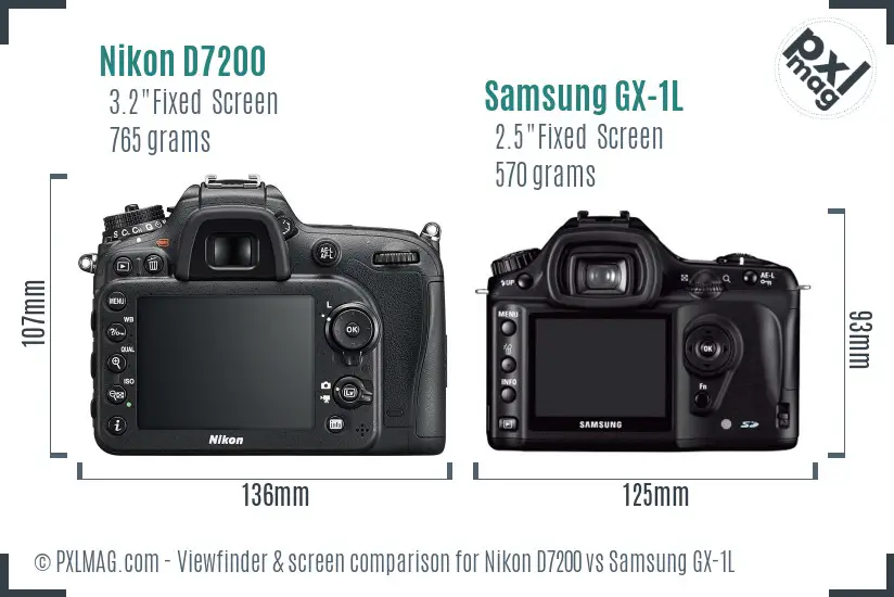Nikon D7200 vs Samsung GX-1L Screen and Viewfinder comparison