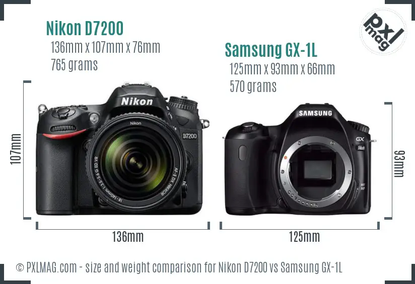 Nikon D7200 vs Samsung GX-1L size comparison